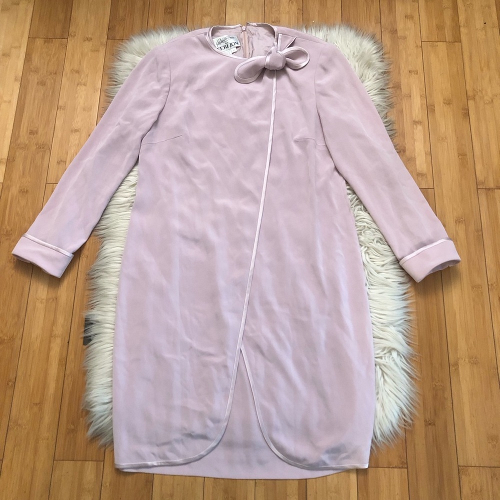 Vintage 80s Rickie Freeman Teri Jon Elegant Bow Blush Pink Long Sleeve Dress 12